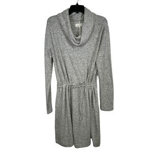 Lou & Grey LOFT Women's Sweater Dress Cowl Neck Gray‎ Stripe Knit Size Large